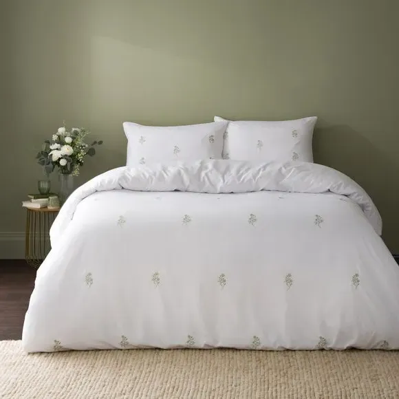 Izara Embroidered Duvet Cover & Pillowcase Set - Sage Green, Microfibre product