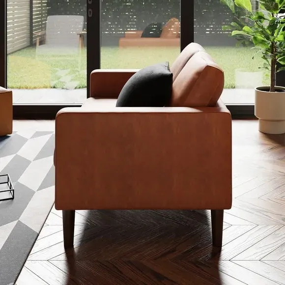 2-Seater Compact Sofa - Tan, Faux Leather alternate view