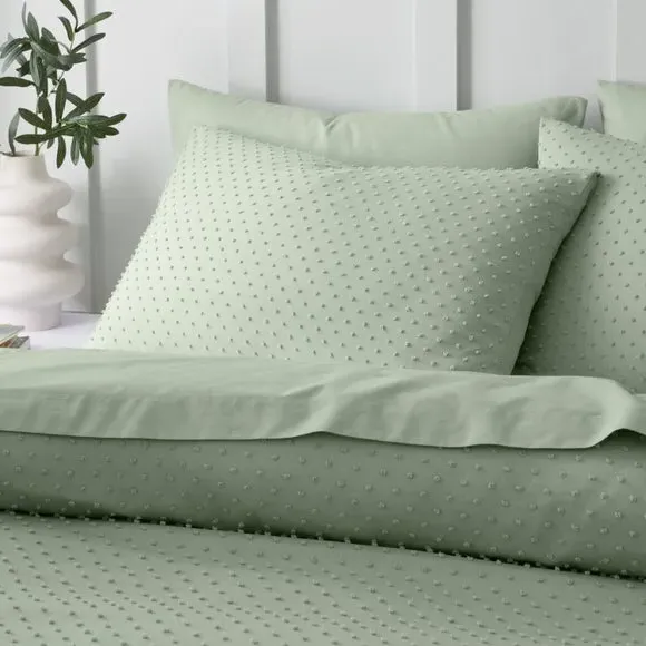 Valley Clipped Jacquard Duvet Cover Set - Sage Green, Polyester alternate view