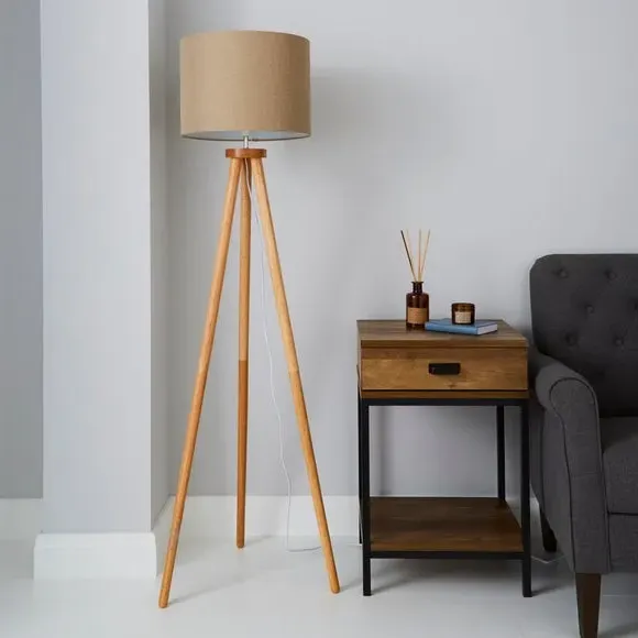 Tripod Floor Lamp with Chunky Legs - Natural Wood alternate view