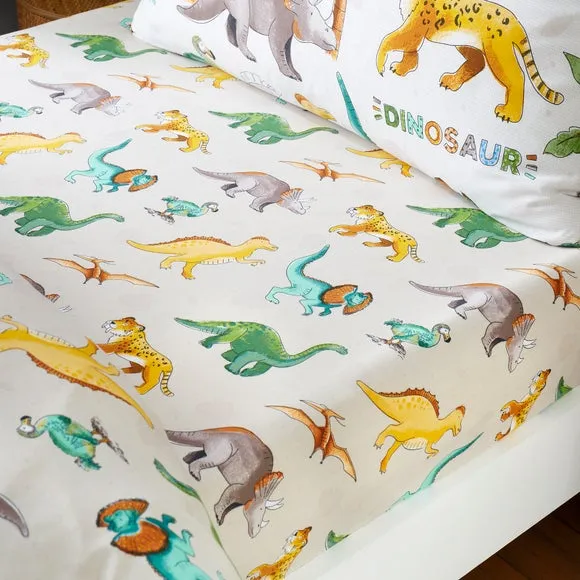 Jurassic Dinosaur Fitted Bed Sheets Pack of 2 - Multicolor, Polycotton alternate view