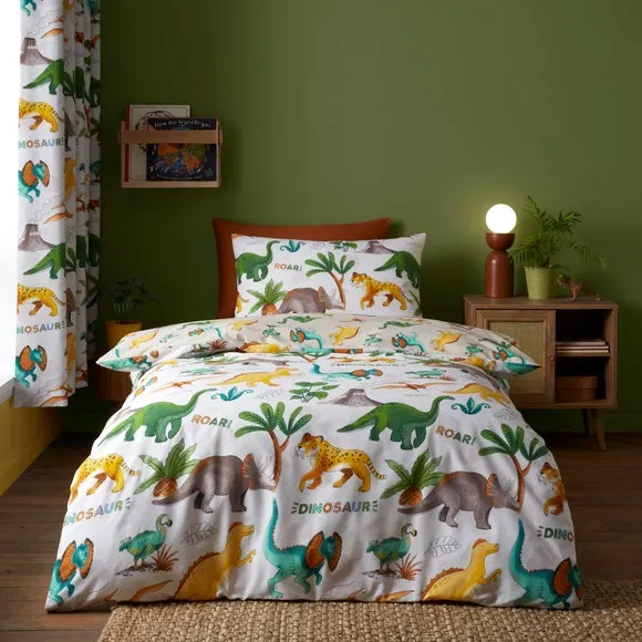 Jurassic Dinosaur Reversible Duvet Cover & Pillowcase Set - Multicolor, Polycotton product