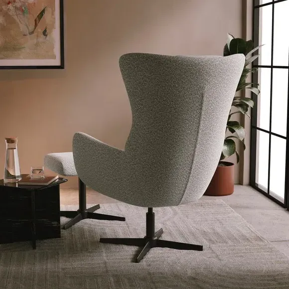 Highback Swivel Chair with Footstool - Ivory alternate view