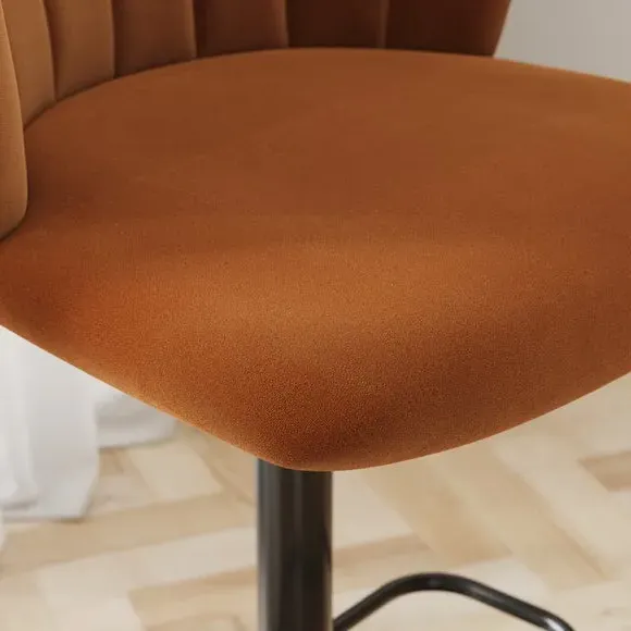 Kendall Bar Stool with Black Legs - Burnt Orange, Velvet alternate view