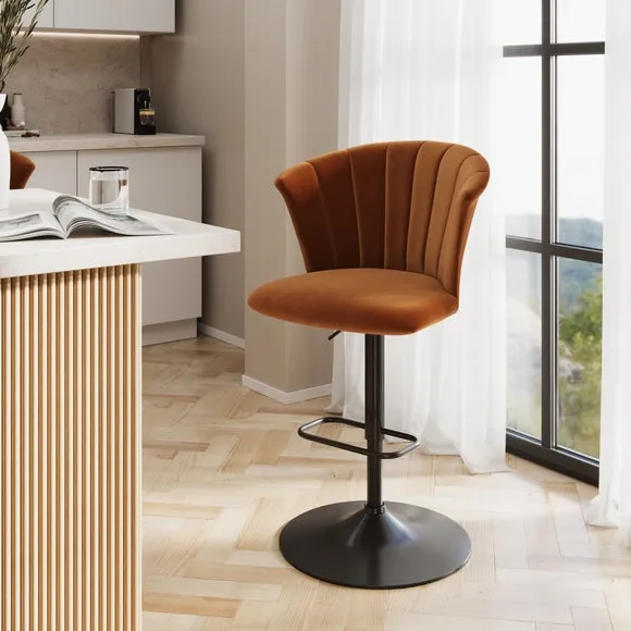 Kendall Bar Stool with Black Legs - Burnt Orange, Velvet product