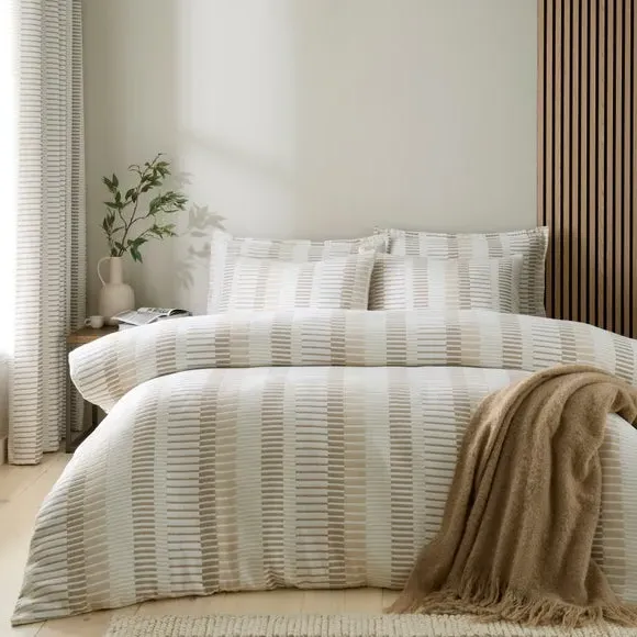 Kenton Stripe Duvet Cover & Pillowcase Set - Natural, Polyester alternate view