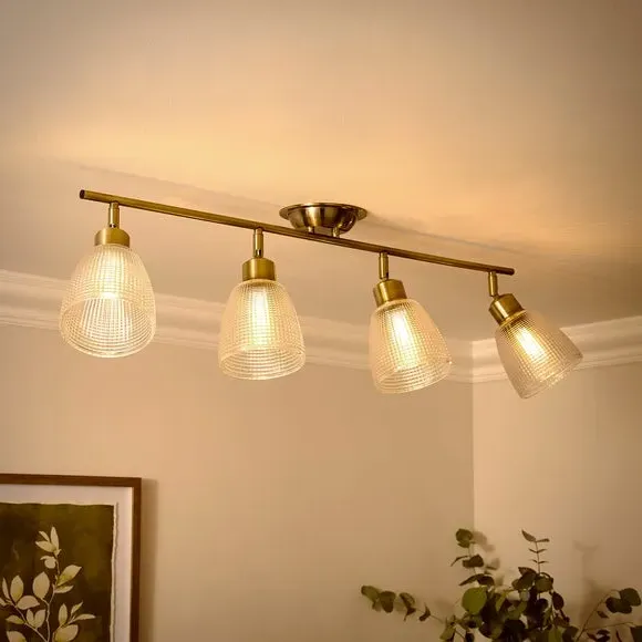 Kibworth Ribbed 4-Light Adjustable Semi Flush Spotlight Bar - Brass alternate view