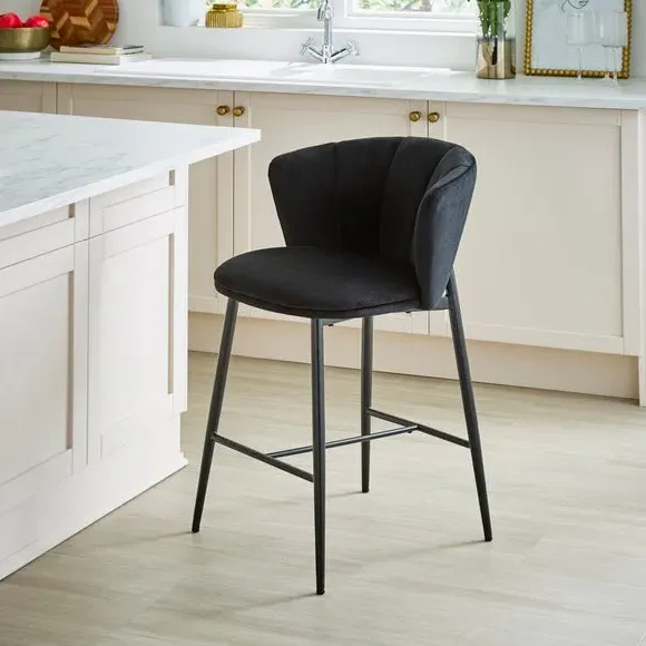 Kiley Bar Stool with Black Legs - Black, Velvet product