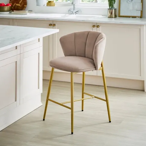 Kiley Bar Stool with Gold Legs - Mink, Velvet