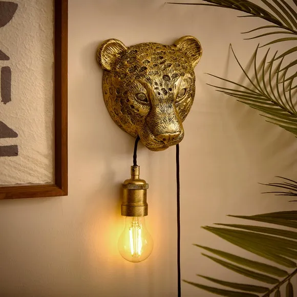 Kindra Leopard Exposed Bulb Plug-In Wall Light - Gold alternate view
