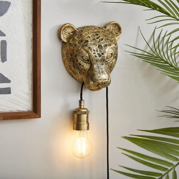 Kindra Leopard Exposed Bulb Plug-In Wall Light - Gold product