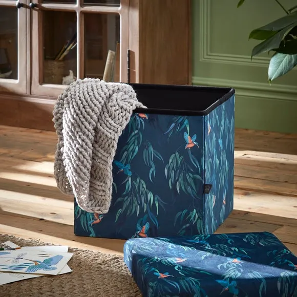 Kingfisher Cube Ottoman - Teal Blue, Velvet alternate view