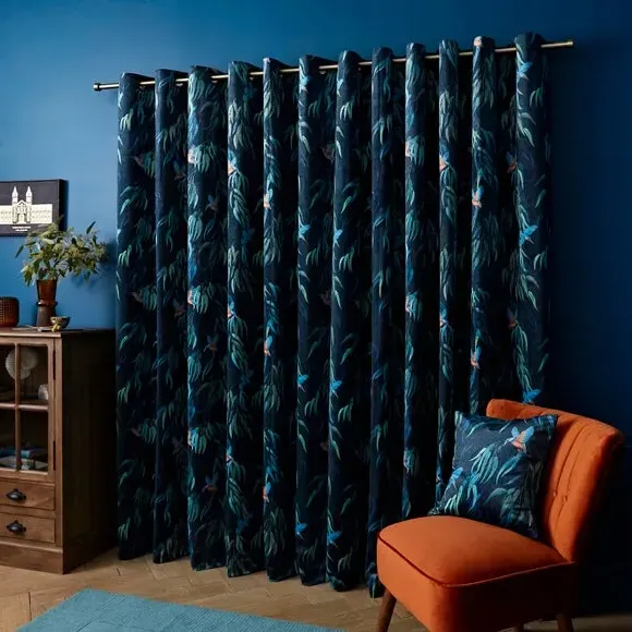 Eyelet Curtains with Kingfisher Print - Peacock by Dunelm, image 4