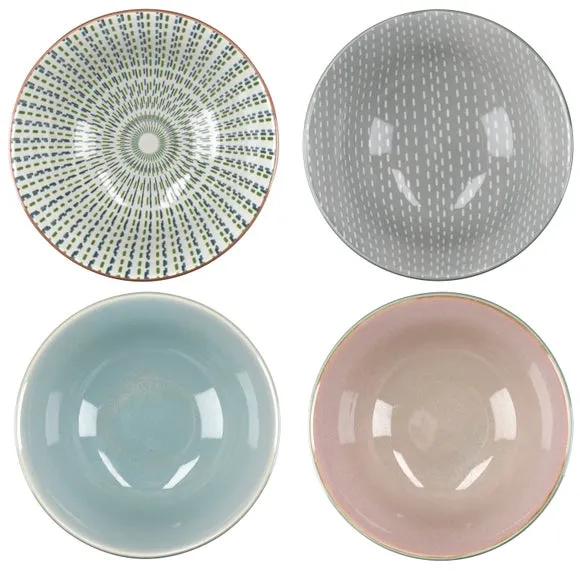 4-Piece Bowl Set with Floral Design - Pink alternate view