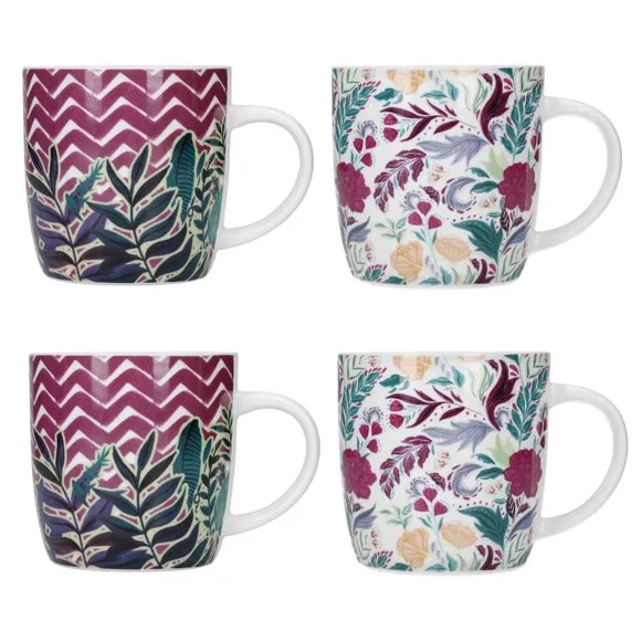 Set of 4 Mugs Floral Chevron - Purple, Stoneware alternate view