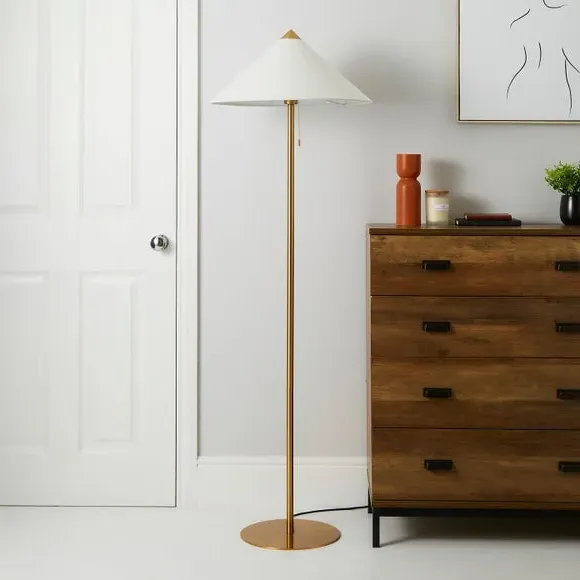 Floor Lamp with Fabric Shade - Brass, Metal alternate view