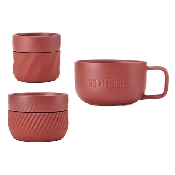 3-Piece Mug Set Stackable - Red, Porcelain alternate view