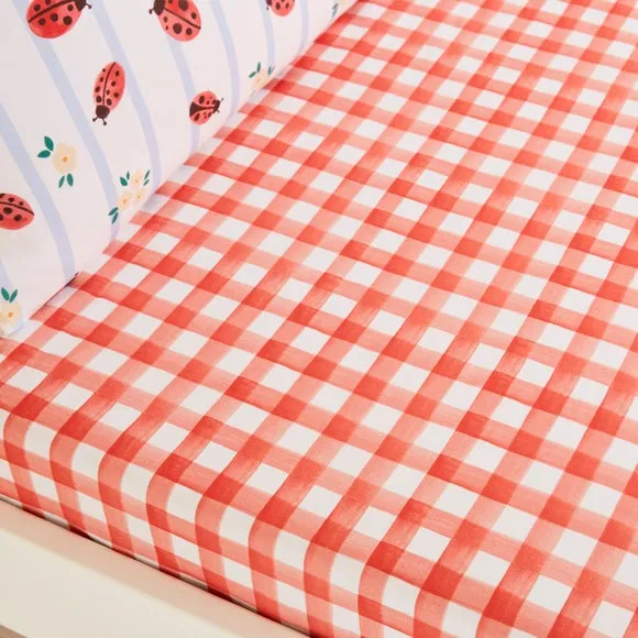 Ladybird Lane Set of 2 Fitted Sheets - Red, Polycotton alternate view