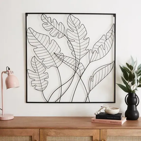 Large Wire Wall Art Leaf Design - Black, Metal alternate view