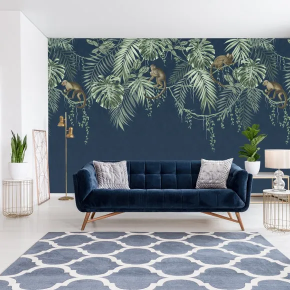 Large-Scale Wall Mural Monkey Vines - Navy alternate view