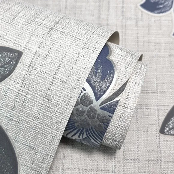 Larson Floral Metallic Wallpaper - Navy Silver alternate view