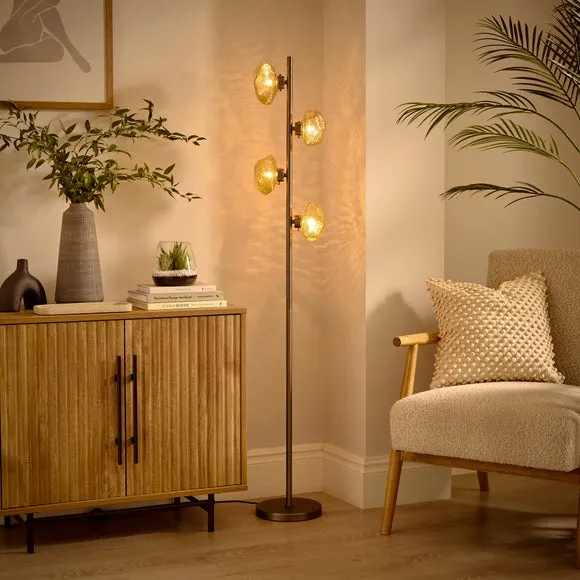 4-Light Floor Lamp Industrial Style - Gold, Metal alternate view
