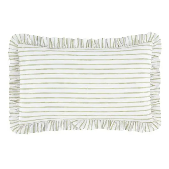 Laylah Frilled Stripe Standard Pillowcase Pair - Olive Green, Cotton alternate view