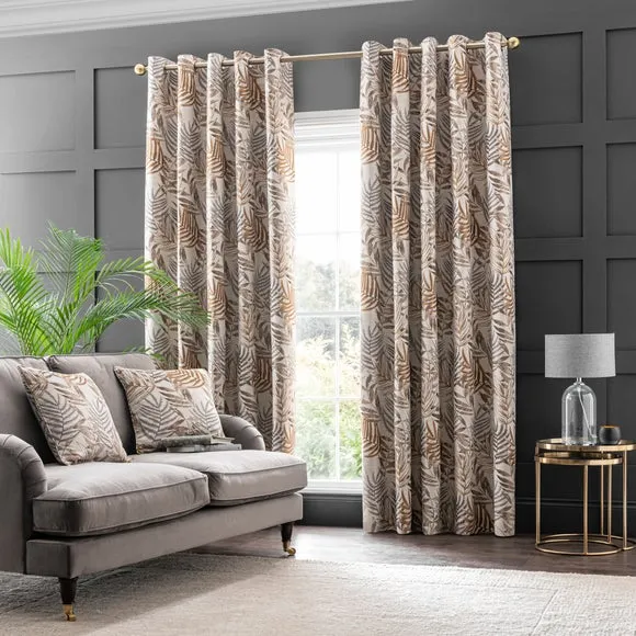 Leaf Jacquard Eyelet Curtains - Butterscotch Orange, Polyester by Dunelm, image 2