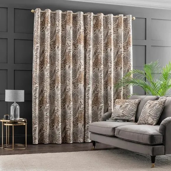 Leaf Jacquard Eyelet Curtains - Butterscotch Orange, Polyester by Dunelm, image 4