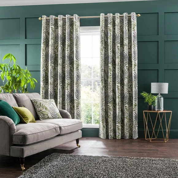 Leaf Jacquard Eyelet Curtains - Fern, Polyester by Dunelm, image 2