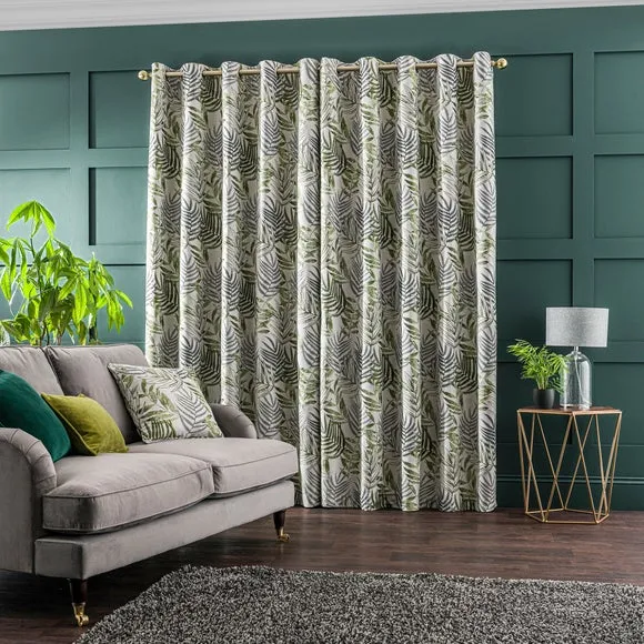 Leaf Jacquard Eyelet Curtains - Fern, Polyester by Dunelm, image 4