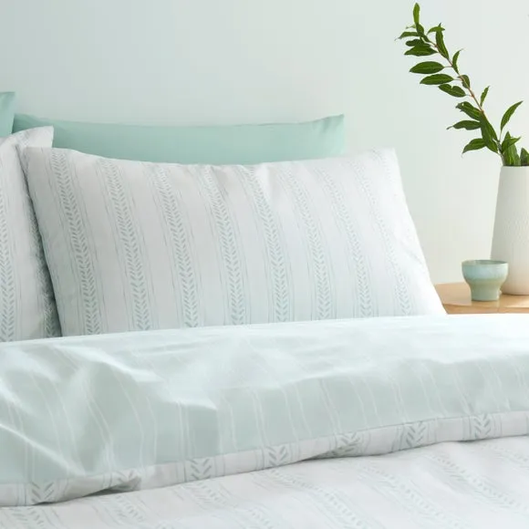 Leaf Stripe Duvet Cover & Pillowcase Set - Seafoam, Polycotton alternate view