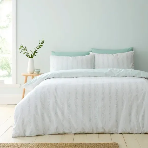 Leaf Stripe Duvet Cover & Pillowcase Set - Seafoam, Polycotton product
