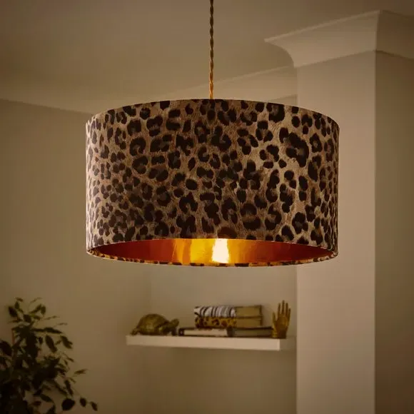 Leopard Print Drum Lamp Shade - Brown, Velvet alternate view