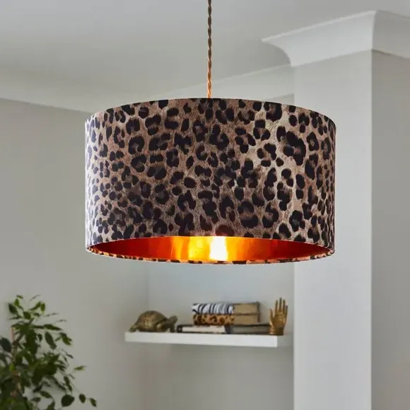 Leopard Print Drum Lamp Shade - Brown, Velvet product