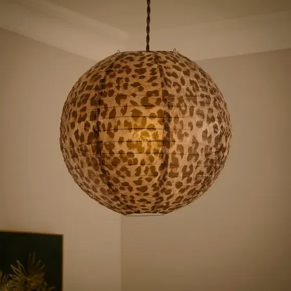 Leopard Print Round Pendant Shade - Brown, Paper alternate view