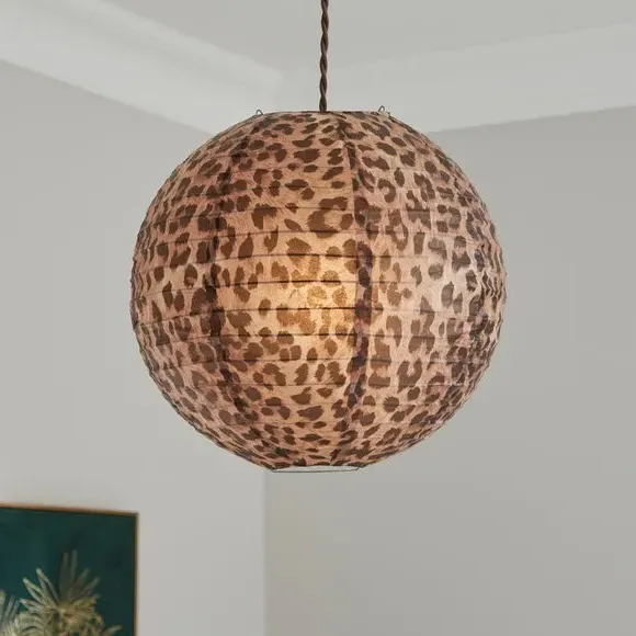 Leopard Print Round Pendant Shade - Brown, Paper product