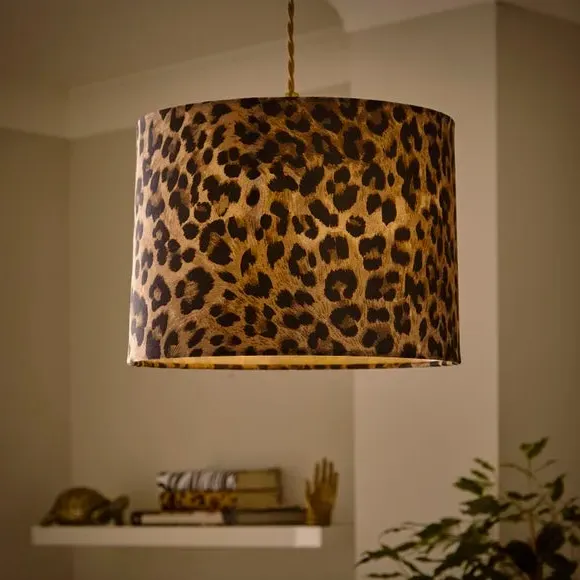 Leopard Print Tapered Lamp Shade - Brown, Velvet alternate view