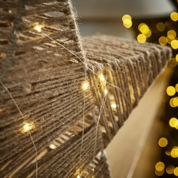 Light Up Star Decoration - Natural, Jute alternate view