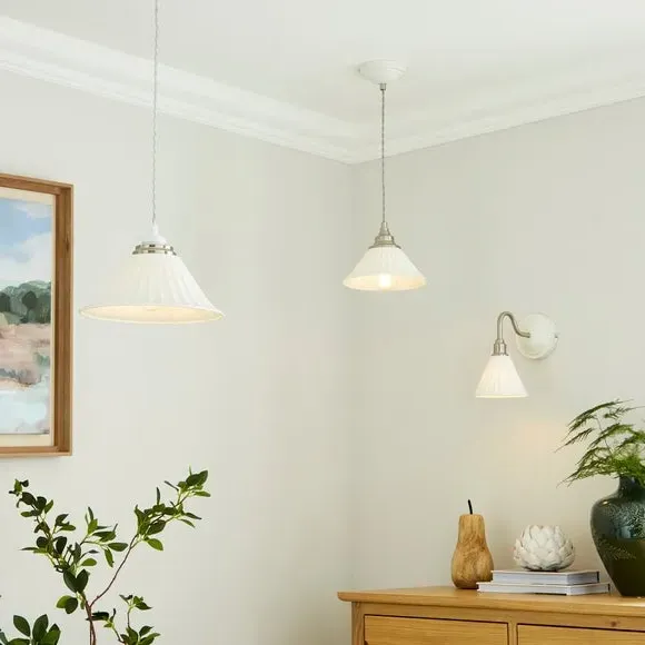 Lilbourne Ribbed Fluted Dome Pendant Shade - White, Ceramic by Dunelm, image 5