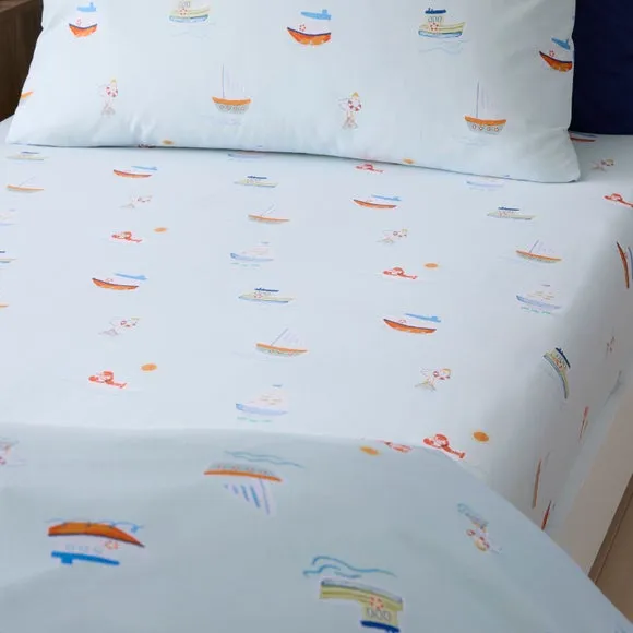 Little Boats Set of 2 Fitted Bed Sheets - Pale Blue product