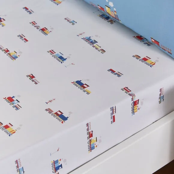 Little Trains Set of 2 Fitted Sheets - Blue, Polycotton alternate view