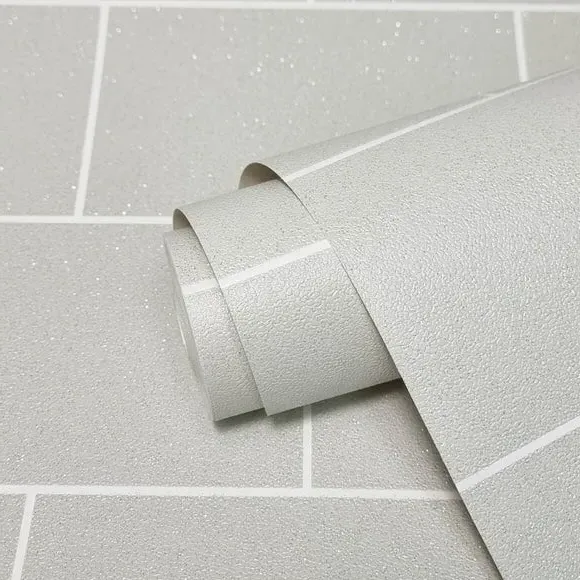 Brick Effect Wallpaper - Grey, Textured alternate view