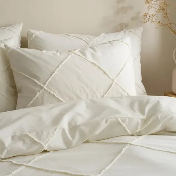 Lotus Tufted Duvet Cover & Pillowcase Set - Ivory, Cotton product
