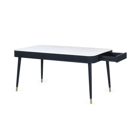 6-Seater Dining Table with Storage - Black, Stone alternate view