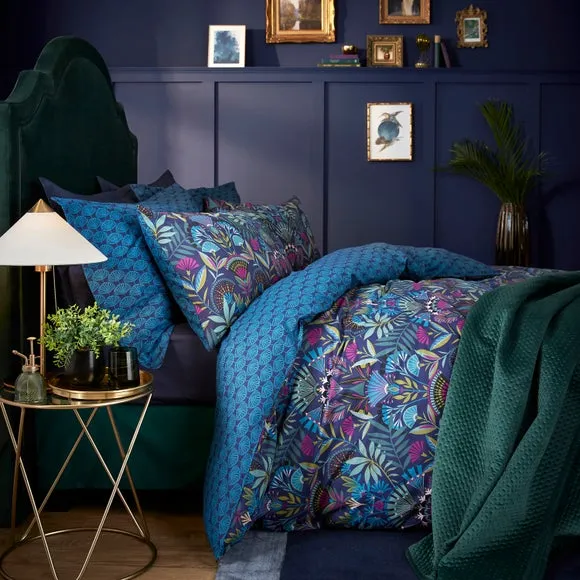 Lucille Duvet Cover & Pillowcase Set - Navy Blue, Cotton alternate view