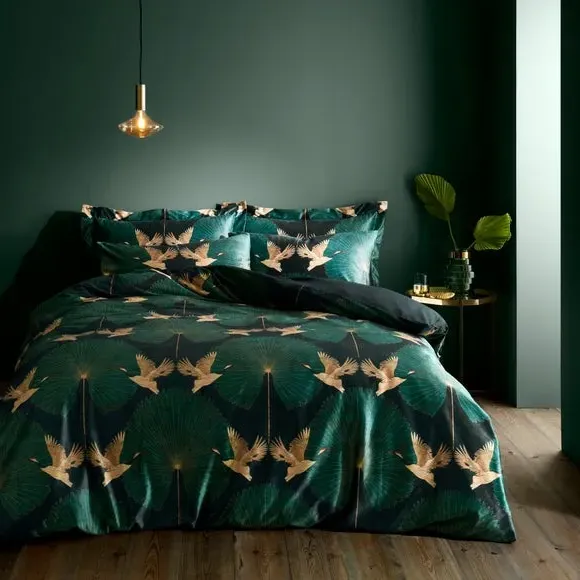 Luxe Cranes Oxford Pillowcase - Emerald Green, Polycotton alternate view