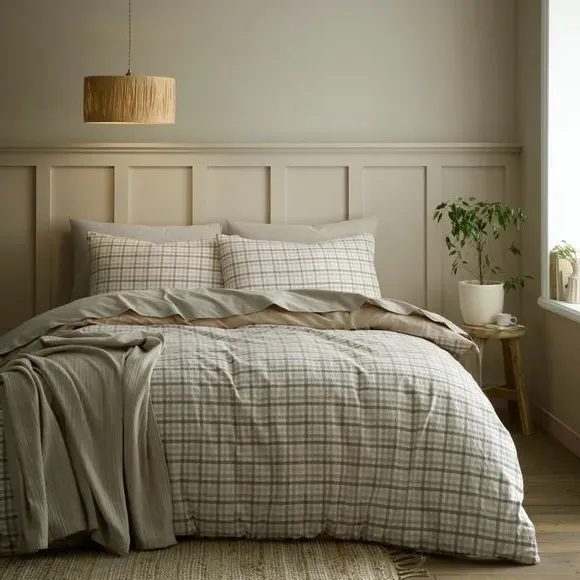 Lynmouth Check Duvet Cover & Pillowcase Set - Natural, Cotton alternate view