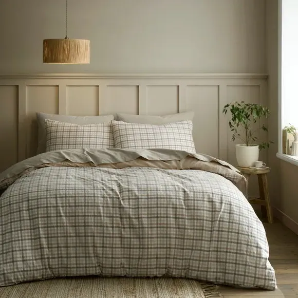 Lynmouth Check Duvet Cover & Pillowcase Set - Natural, Cotton product