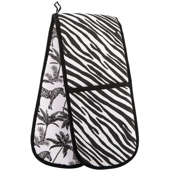 Double Oven Gloves - Black/White, Cotton alternate view